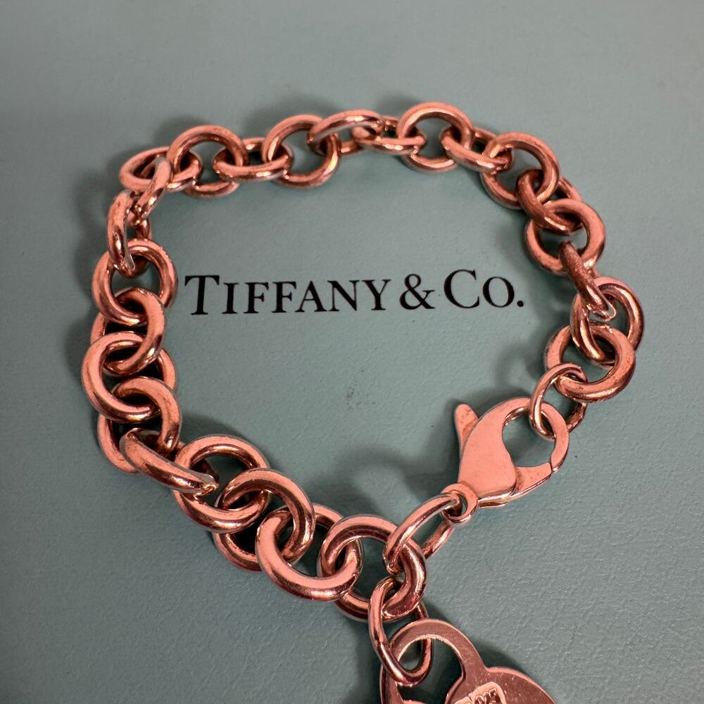 7" Tiffany & Co Blank Heart Tag Charm Bracelet in Sterling Silver 925 CLASSIC - Picture 4 of 10